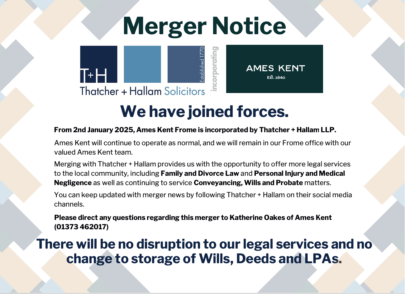 Ames Kent merger notice